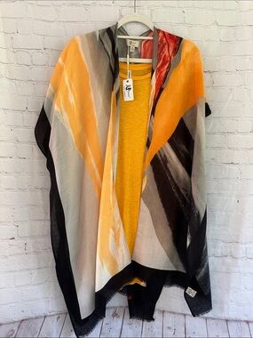 JC Sunny Lightweight Abstract Print Kimono-Yellow and Black matching top